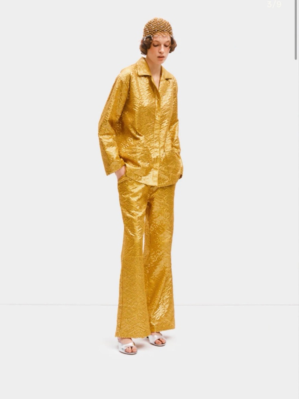 SLEEPER Supernova Sequined blouse gold sequins button up down blouse top XS NEW